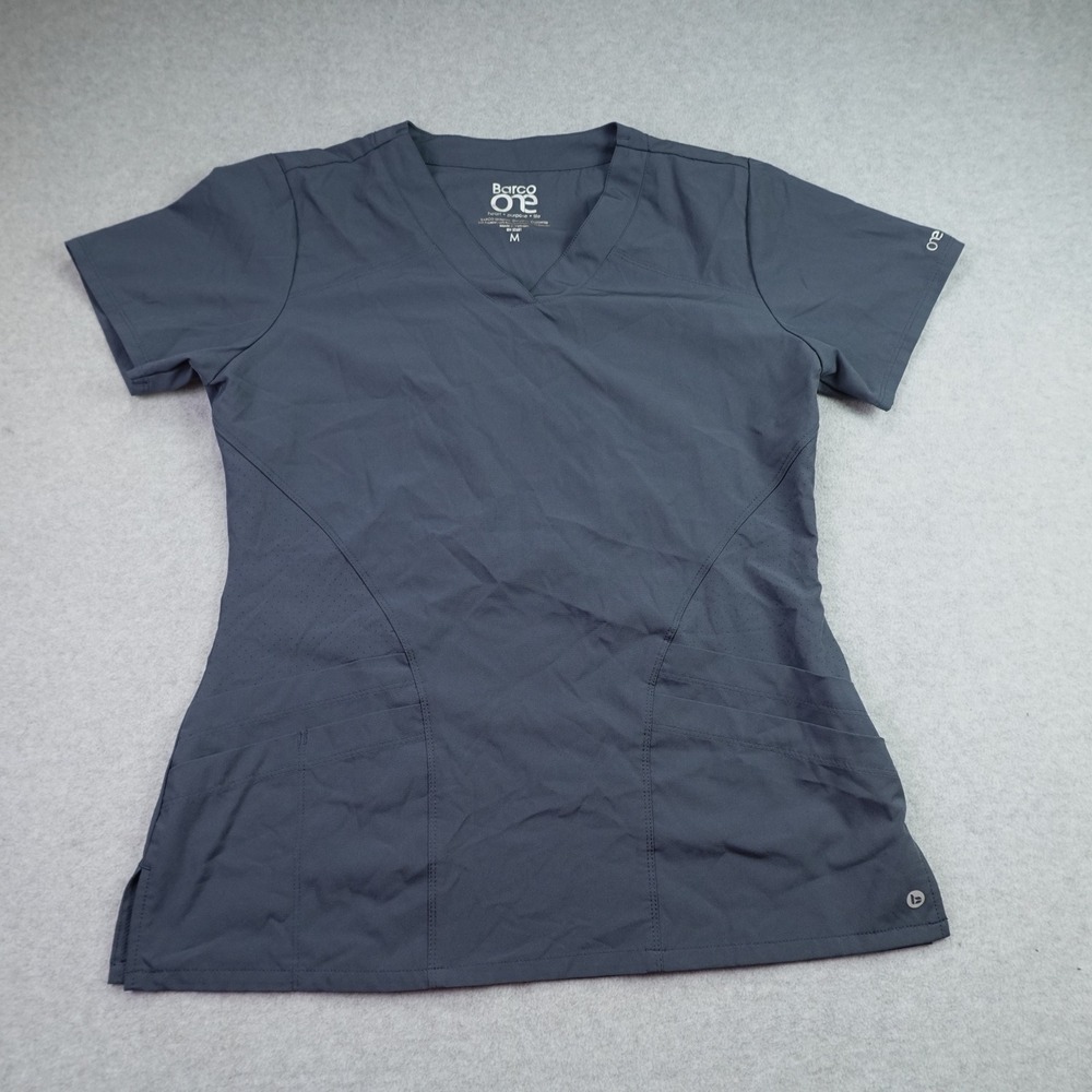 Barco One Scrub Top Women Medium Gray V-Neck Medical Nursing
